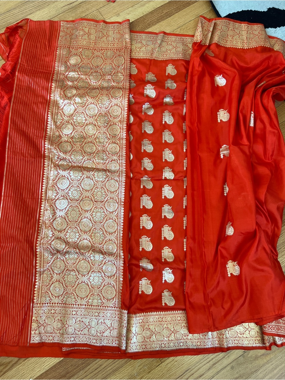 Red Traditional Banarasi Silk Saree with Gold Zari Detailing